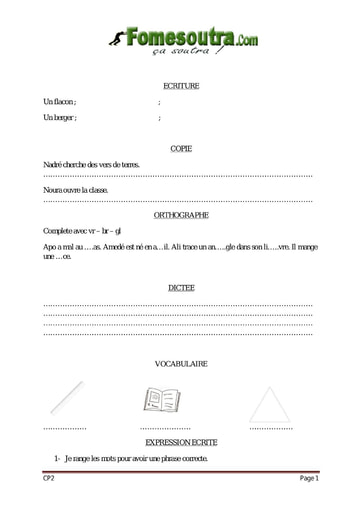 Evaluation Ecriture - Orthographe - EDHC - Vocabulaire CP2