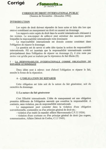 Corrigé de l'épreuve de Droit International Public - Novembre 1992