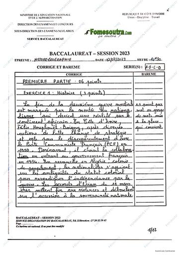 Barème HG bac 2023 toutes séries ci