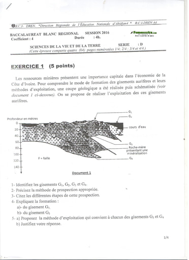 Sujet de SVT Bac blanc série D  2016 - DREN Abidjan 4