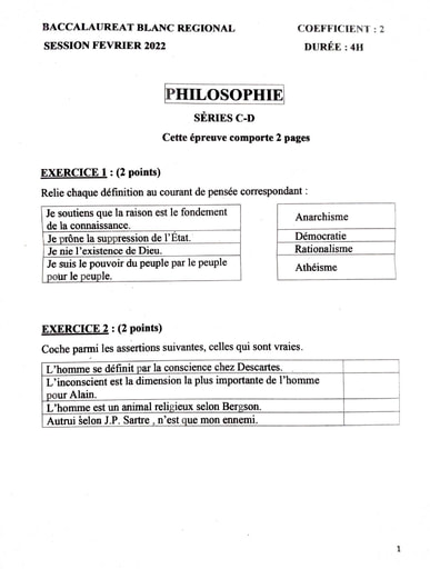 BAC C BLANC PHILOSOPHIE ABIDJAN 4 2022