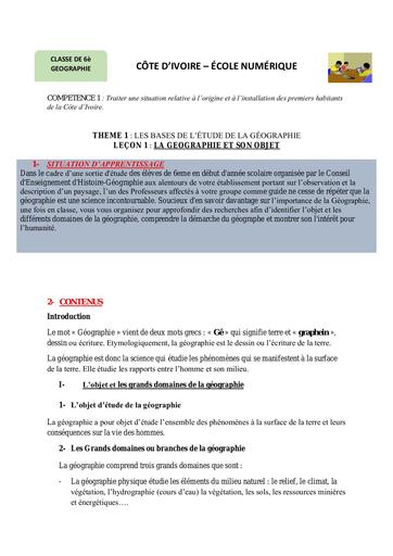 6ème G1 La géographie et son objet