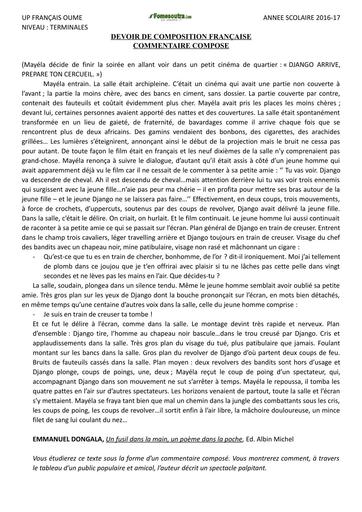 Devoir de commentaire composé Tle 2017 by Tehua