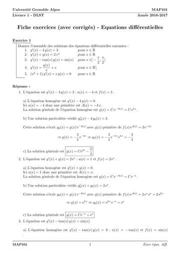 Fiche exercices (avec corrigés) - Equations différentiellesTD4