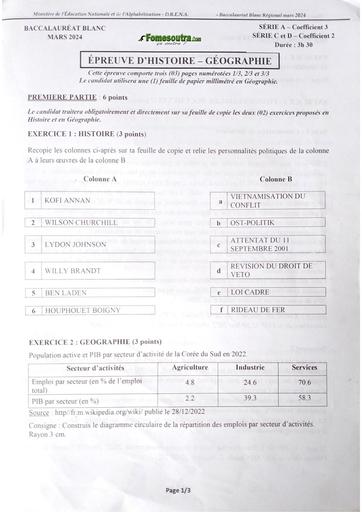 Bac blanc 2024 HG serie ACD sujet dren Abidjan 4 by Tehua