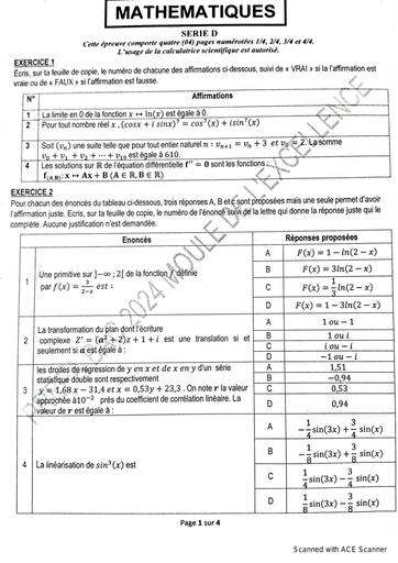 Sujet 2 prepa bac maths serie D 2024 05 25 by Tehua