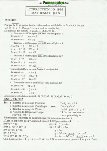 Corrigé de Maths CAFOP 1994