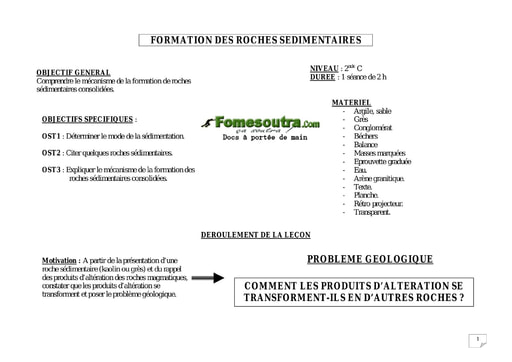 Formation des roches sédimentaires - SVT 2nd C