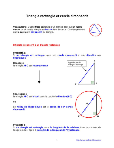 Triangle rectangle et cercle circonscrit - Cours maths niveau 4eme