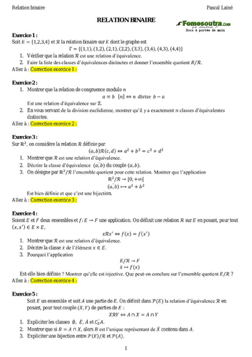 Sujets corrigés relation binaire - Maths sup