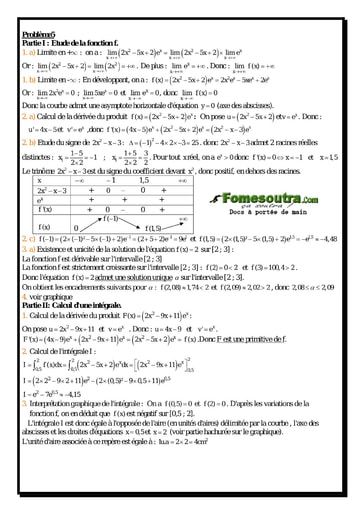 Corrigé Problème (5) Etude d'une fonction exponentielle - Maths Terminale D