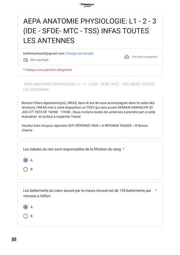INFAS évaluation Aepa Anatomie Physiologie l1 2 3 Ide Sfde Mtc Tss Toutes Les Antennes by TEHUA