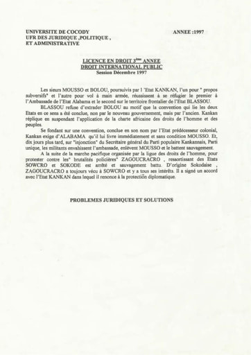 Epreuve de Droit International Public - Decembre 1997
