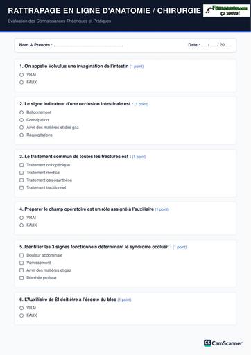 INFAS Questionnaire Rattrapage Anatomie BY TEHUA