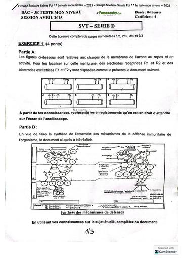Bac blanc internet je teste mon niveau avril 2025 collège sainte foi ABOBO SUJET SVT serie D by TEHUA