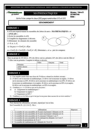 FICHE DE TRAVAUX DIRIGES MATHS NIVEAU 1ière D (DENOMBREMENT) BY TEHUA