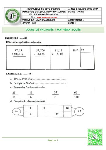 FICHE 3 MATHS CM1 by TEHUA