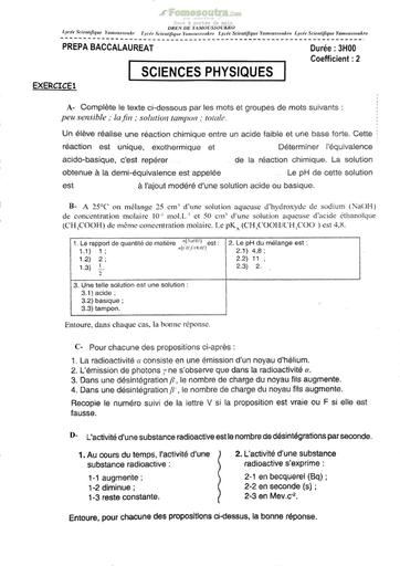 PREPA BAC Physique-Chimie 2022 Terminale C - Lycée Scientifique de Yamoussoukro