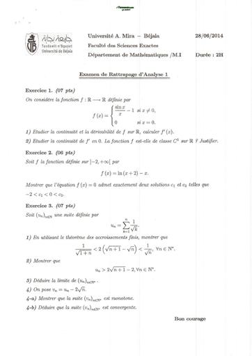 Examen4 Analyse 1 MI L1 Bejaia BY TEHUA