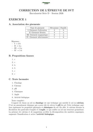 BAC 2026 SVT série D Correction détaillée iA Ci By TEHUA