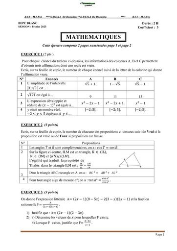 BEPC BLANC 2023 SUJET DE MATHS DRENA DAOUKRO BY TEHUA