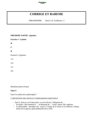 BAC BLANC MARS 2026 DRENA ABIDJAN 4 SUJET PHILOSOPHIE SERIE D (BAREME) by TEHUA