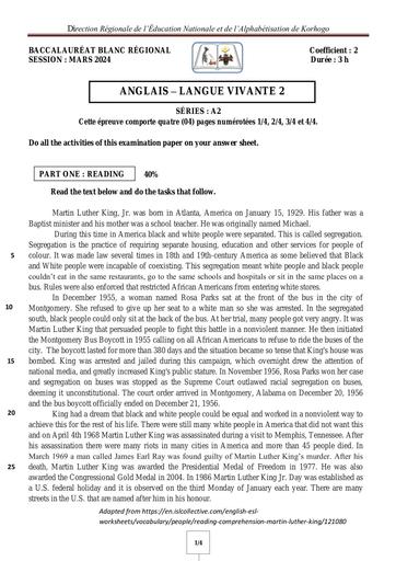 SUJET BAC blanc LV2 ANGLAIS 2024 korhogo by Tehua