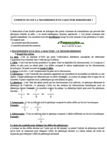 Comment se fait la transmission d’un caractère héréditaire ? SVT 1ère A