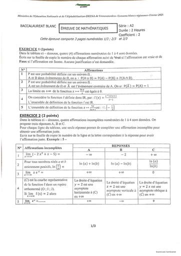 BAC BLANC 2026 DRENA YAMOUSSOUKRO MATHS SERIE A2 (SUJET) by TEHUA