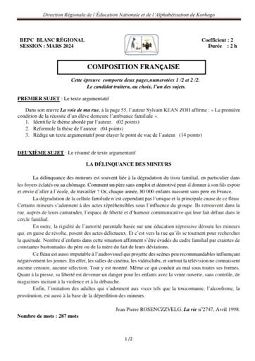 Bepc Blanc composition française Korhogo 2024 by tehua