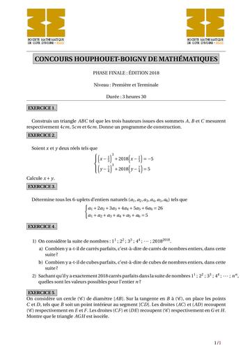 CONCOURS MATHS FHB 2018 niveau 1ere-Tle by DJAHA