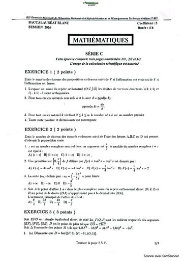BAC BLANC  2026 MATHS SERIE C SUJET DRENA ABIDJAN 1 BY TEHUA