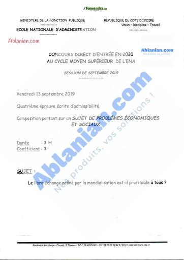 ENA SUJET CYCLE SUPERIEUR 2nd tour PROBLEMES ECONO ET SOCIAUX CYCLE MOYEN SUPERIEUR 2020 BY TEHUA