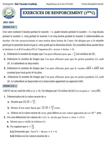FICHE D'EXERCICE de renforcement maths 1ère C by Tehua