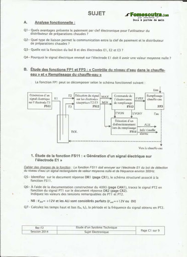 Sujet d'Electronique BAC F2 2014