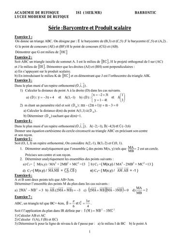Exercice 1ière S Barycentre et produit scalaire by Tehua