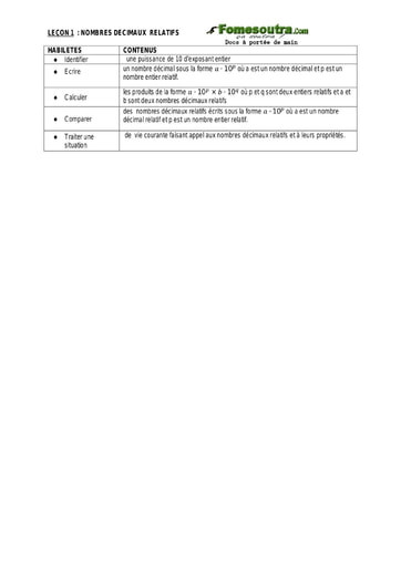 Nombres décimaux relatifs - Guide pédagogique Maths 4ème