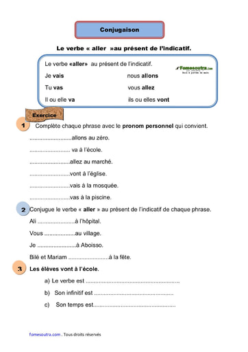 Le verbe « aller »au présent de l’indicatif - Cours CE1