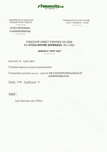 Sujet Vie constitutionnelle et administrative ENA 2007