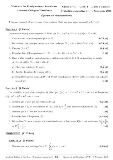 Panoplie de sujets de Maths TleD TI Eval2