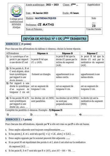 Devoir de maths 5ième pour le deuxième trimestre by Tehua