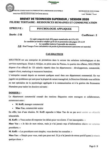 BTS CI Session 2026 FT RHCOM épreuve Psychologique appliquée By TEHUA