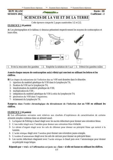 Sujet BEPC blanc 2024 svt by tehua