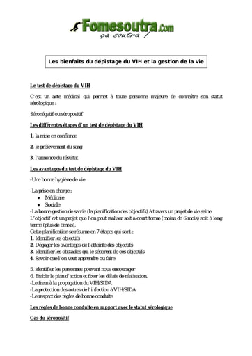 Les bienfaits du dépistage du VIH et la gestion de la vie