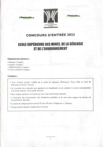 Epreuves concours entrée à ESMGE  session 2023 by TEHUA
