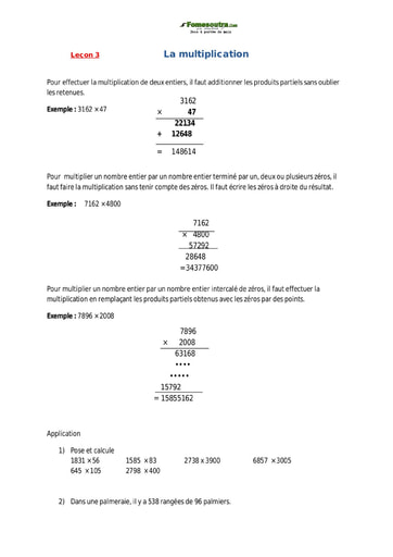 La multiplication - Cours de maths CM1