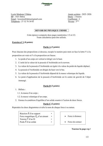 DEVOIR DE PC 3ième LYM2 DALOA 2026 BY TEHUA