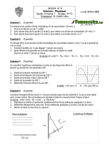 Devoir (11) de Physique-Chimie 2nde C - EMPT Bingerville