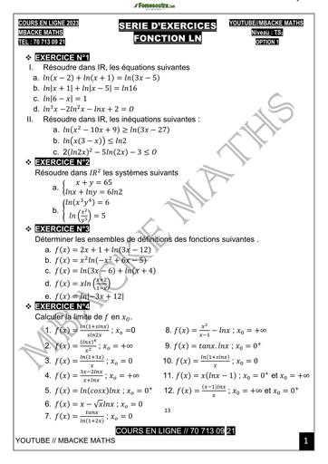 SERIE D'EXERCICES FONCTIONS LN Tle S BY TEHUA