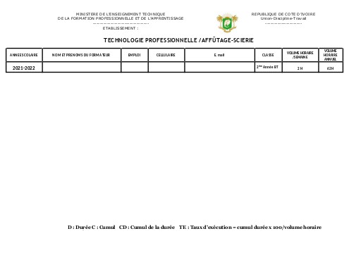 2A BT TECHNOLOGIE PROFESSIONELLE AFFUTAGE
